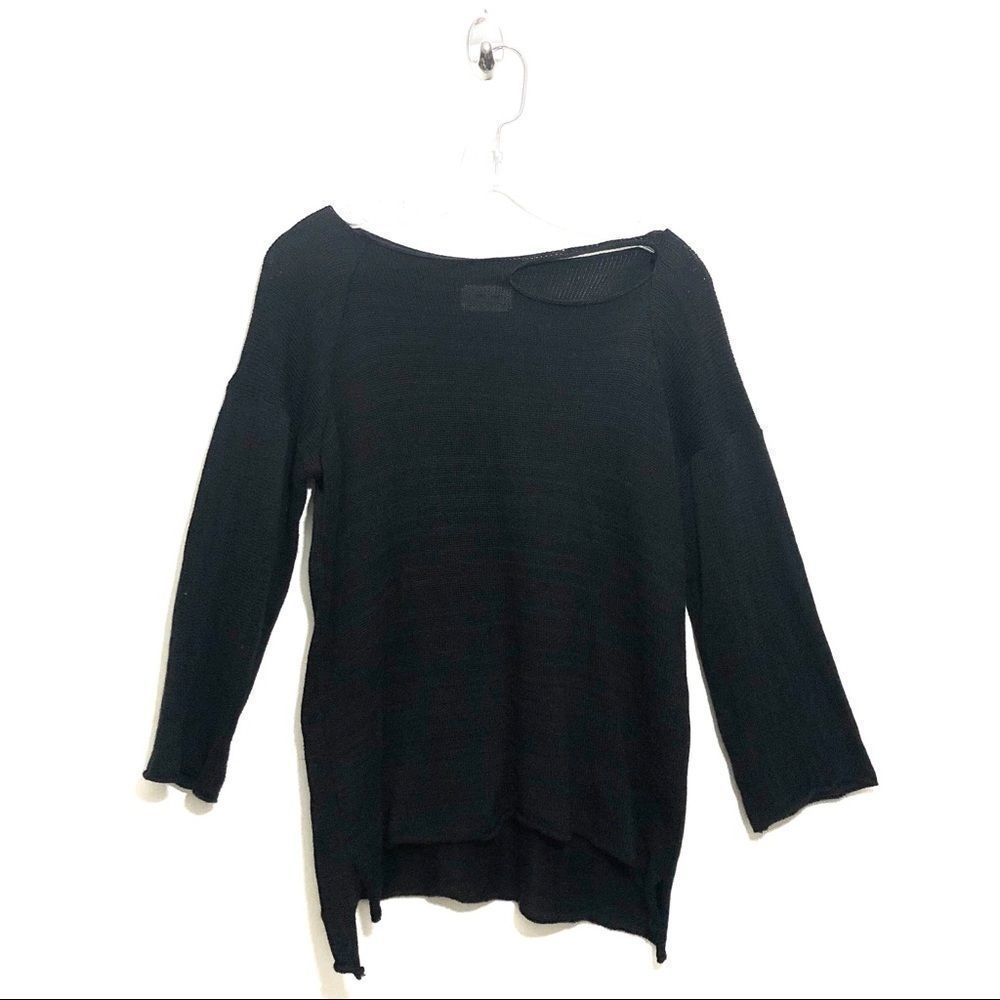 PICO VELA Black Striped Cutout Hand Knit Boatneck Sweater Size S